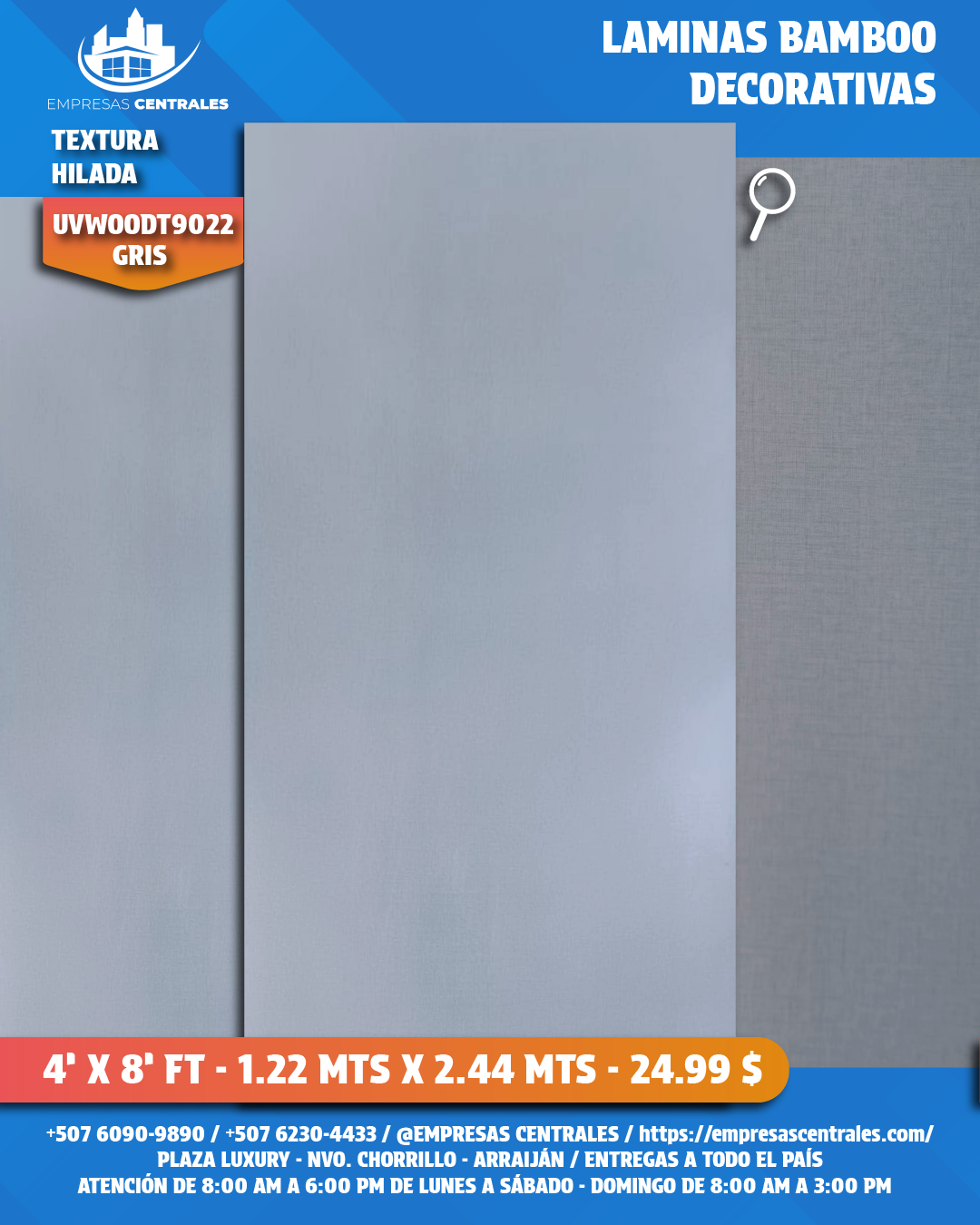 LAMINAS DECORATIVAS DE BAMBOO -ACABADO HILADO gris