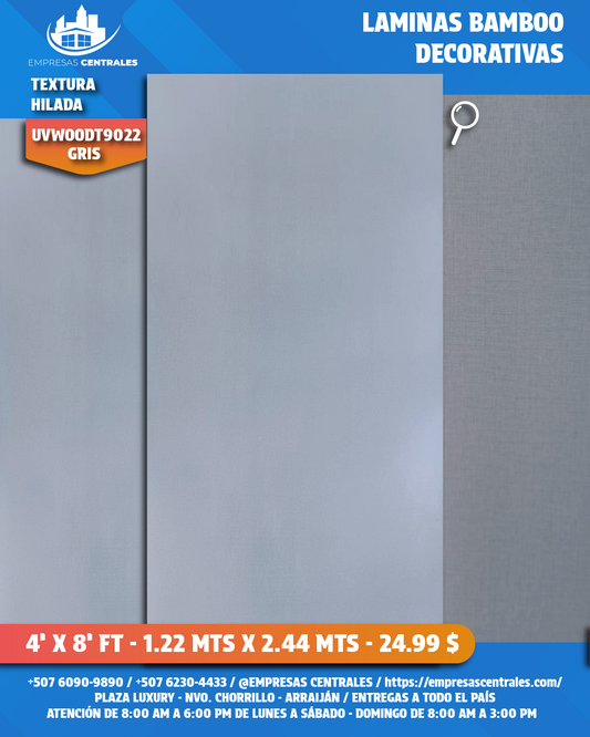 LAMINAS DECORATIVAS DE BAMBOO -ACABADO HILADO gris