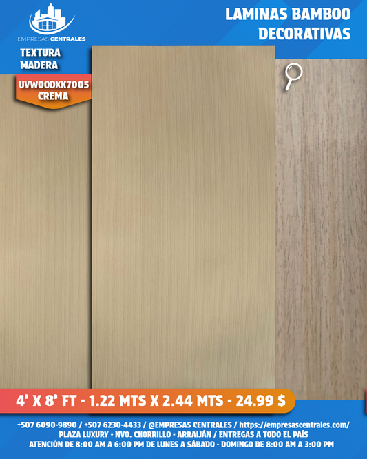 LAMINAS DECORATIVAS DE BAMBOO - TEXTURA MADERA crema