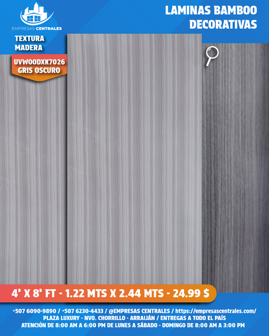 LAMINAS DECORATIVAS DE BAMBOO - TEXTURA MADERA gris oscuro