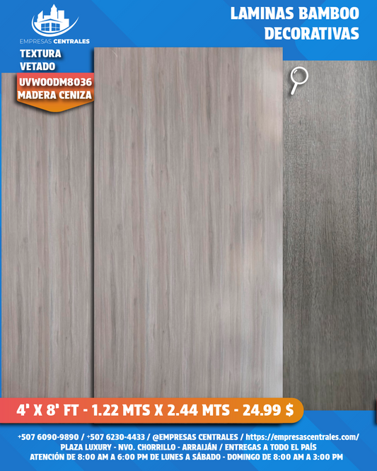 LAMINAS DECORATIVAS DE BAMBOO - TEXTURA MADERA VETADO madera ceniza, roble, caoba