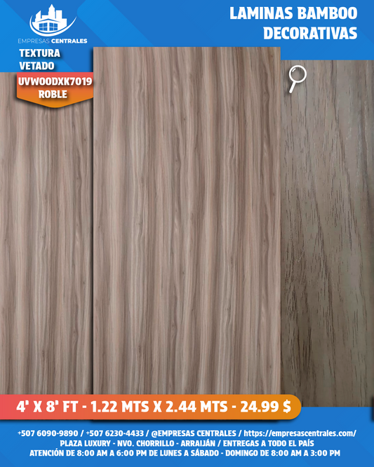LAMINAS DECORATIVAS DE BAMBOO - TEXTURA MADERA VETADO roble