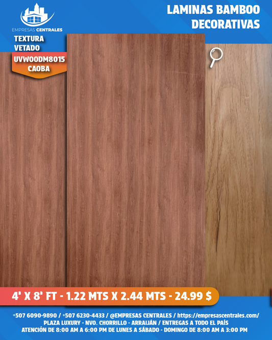 LAMINAS DECORATIVAS DE BAMBOO - TEXTURA MADERA VETADO caoba (Copia) (Copia)