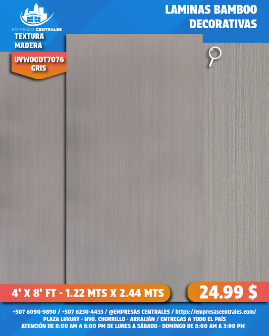 LAMINAS DECORATIVAS DE BAMBOO - TEXTURA MADERA gris