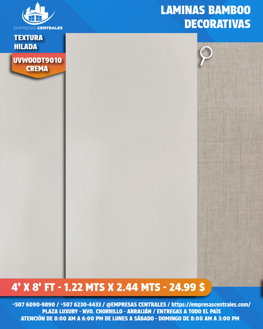 LAMINAS DECORATIVAS DE BAMBOO -ACABADO HILADO crema y gris
