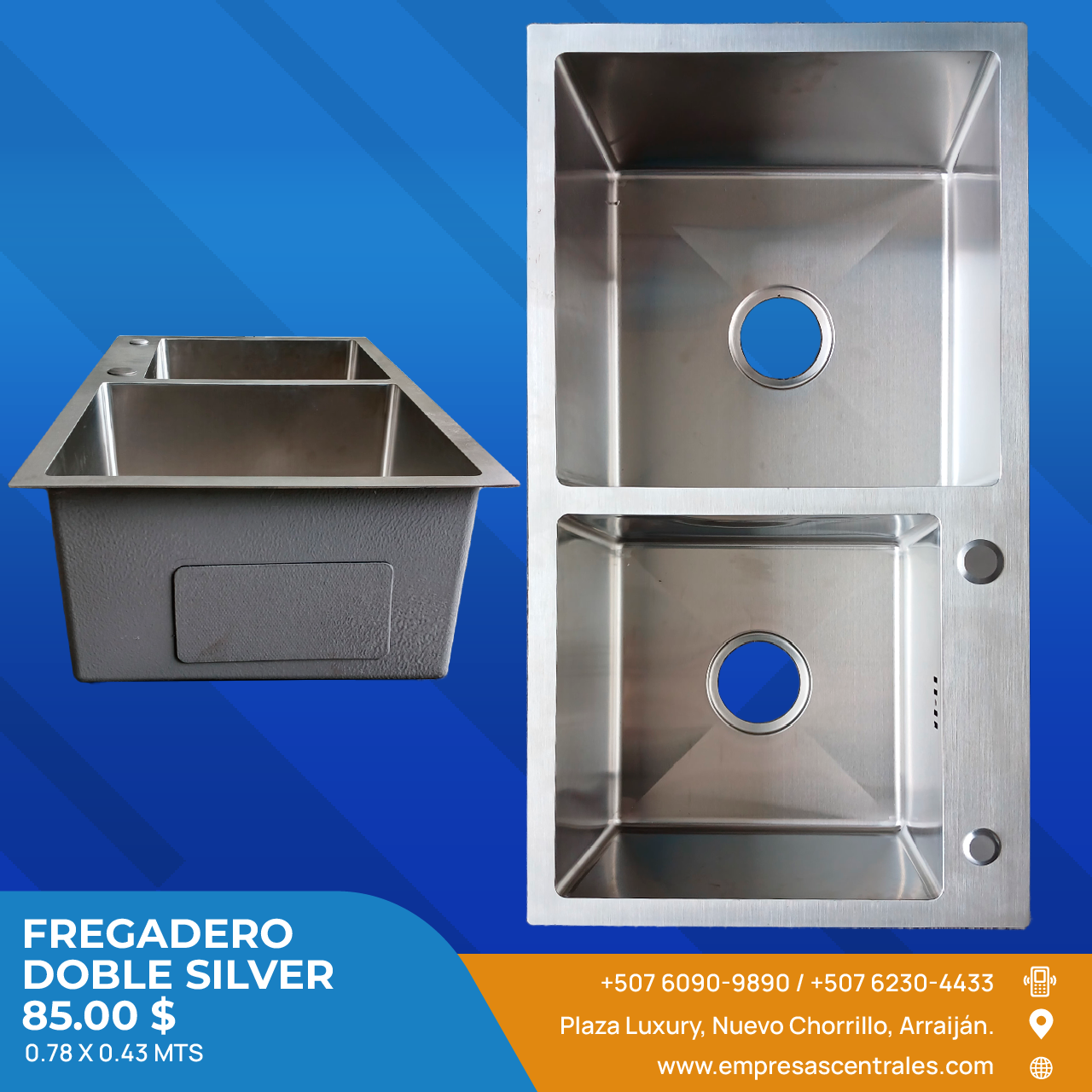 Fregadero moderno Tina doble silver