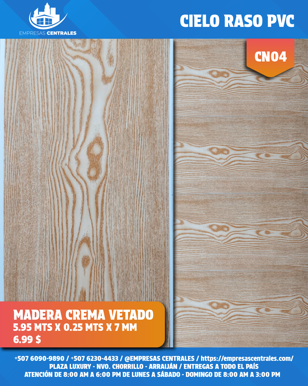 Cielo Raso Pvc BRILLANTE 25cm x 5.95m x 7mm