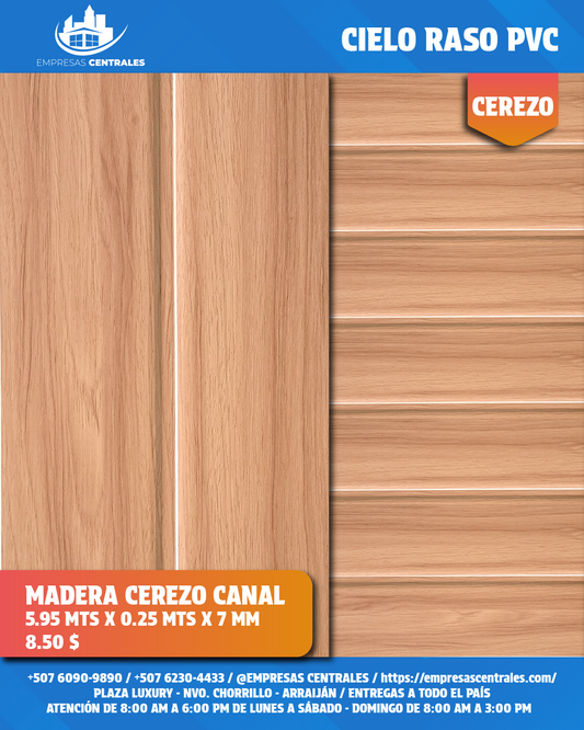 Cielo Raso Pvc Madera Cerezo 25cm x 5.95m x 7mm