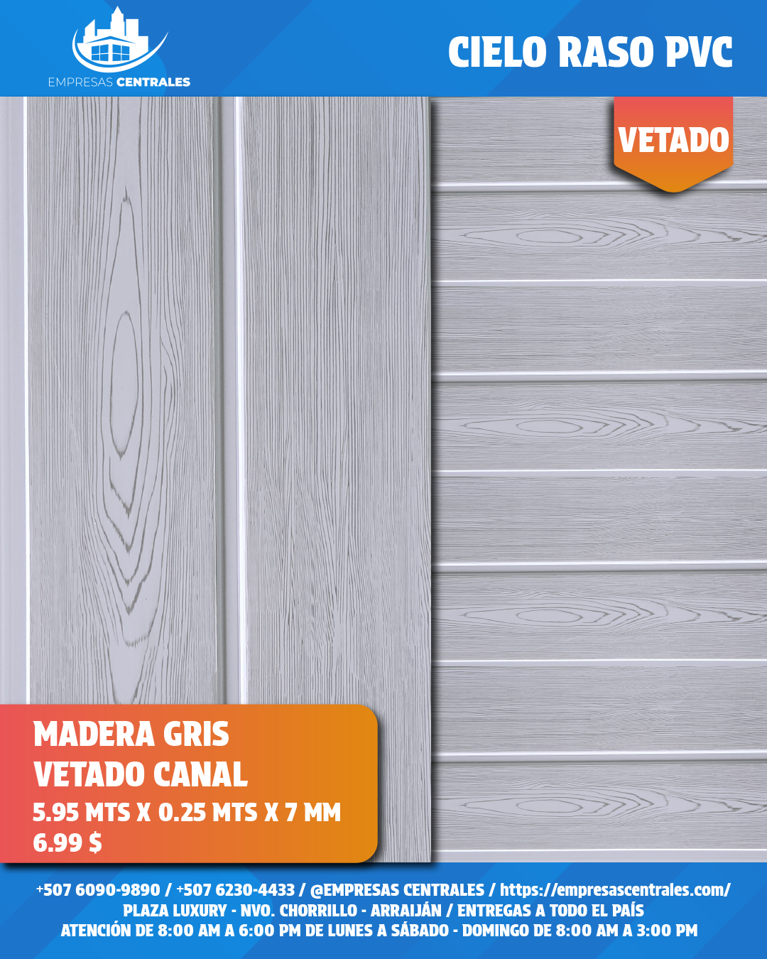 Cielo Raso Pvc BRILLANTE 25cm x 5.95m x 7mm