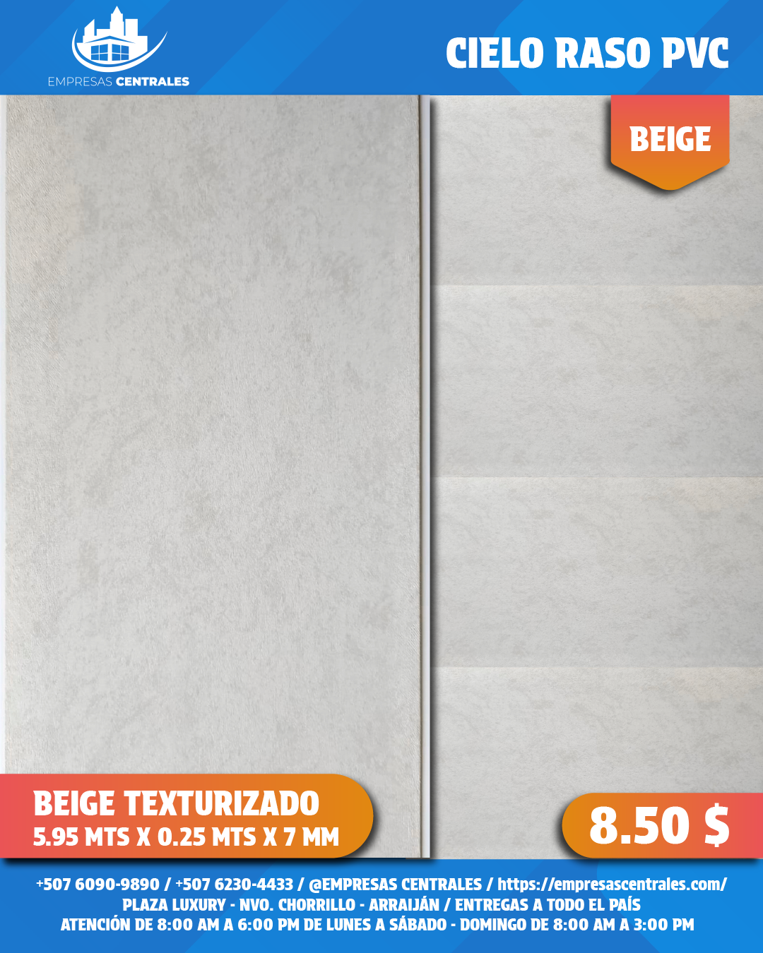 Cielo Raso Pvc BEIGE BEIGE 25cm x 5.95m x 7mm
