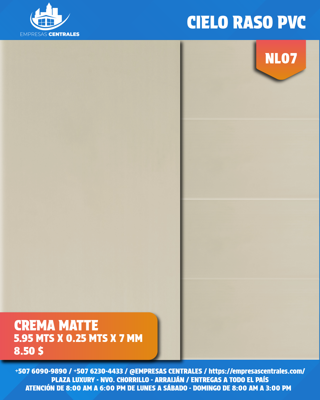 Cielo Raso Pvc LAMINADOS 25cm x 5.95m x 7mm