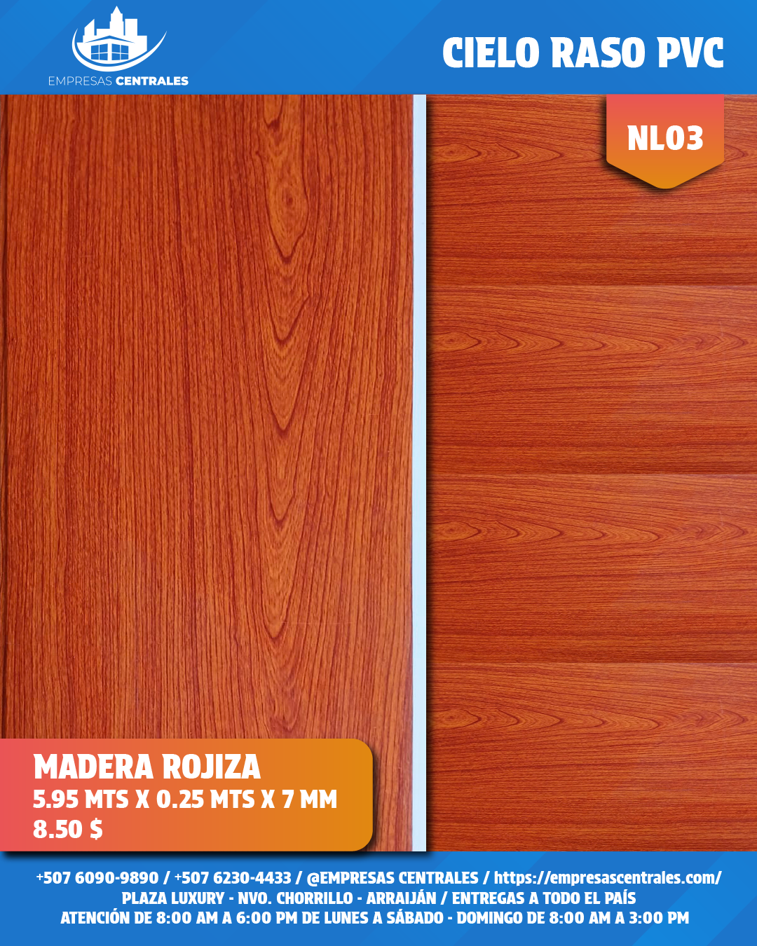 Cielo Raso Pvc LAMINADOS 25cm x 5.95m x 7mm