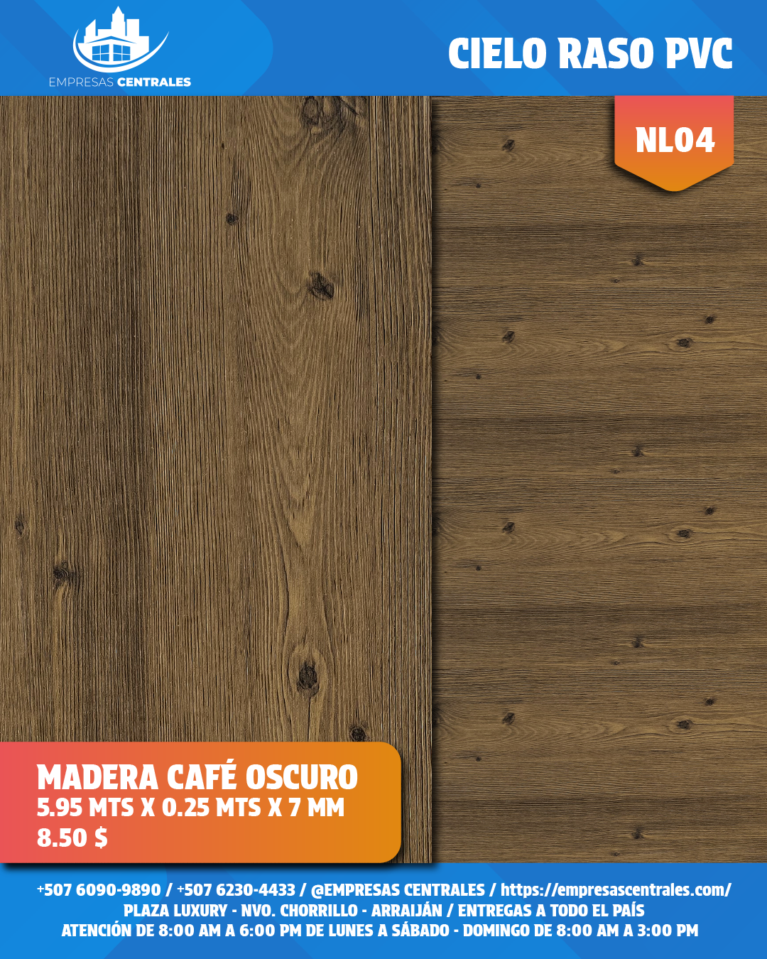 Cielo Raso Pvc LAMINADOS 25cm x 5.95m x 7mm