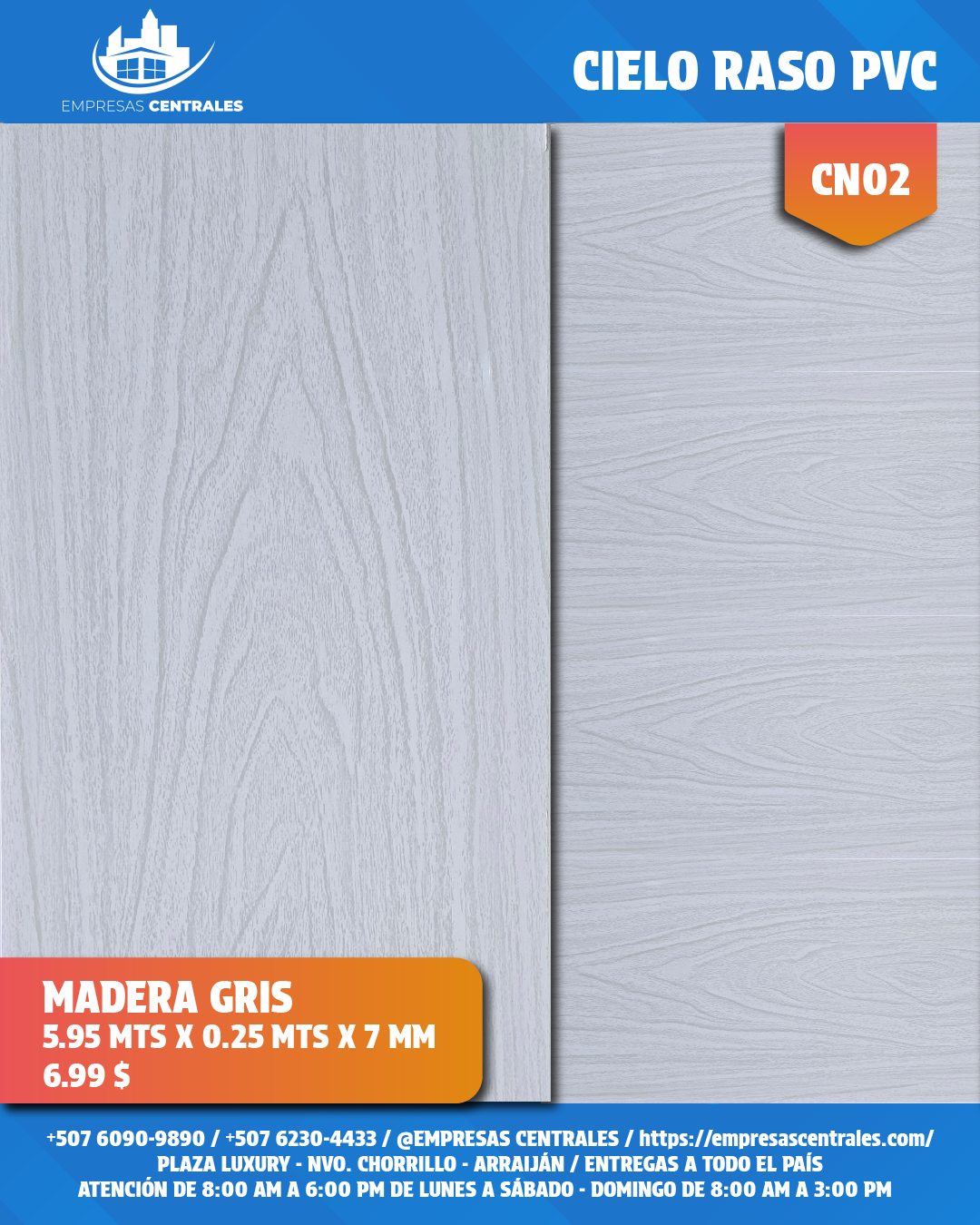 Cielo Raso Pvc BRILLANTE 25cm x 5.95m x 7mm