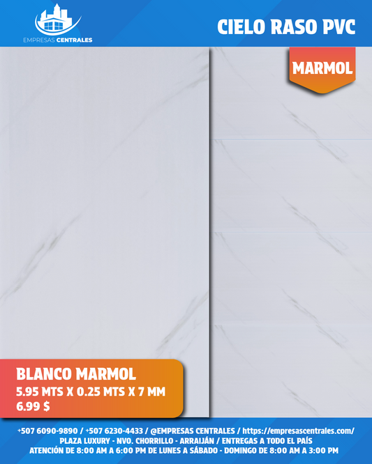 Cielo Raso Pvc Blanco Marmol MARMOL 25cm x 5.95m x 7mm