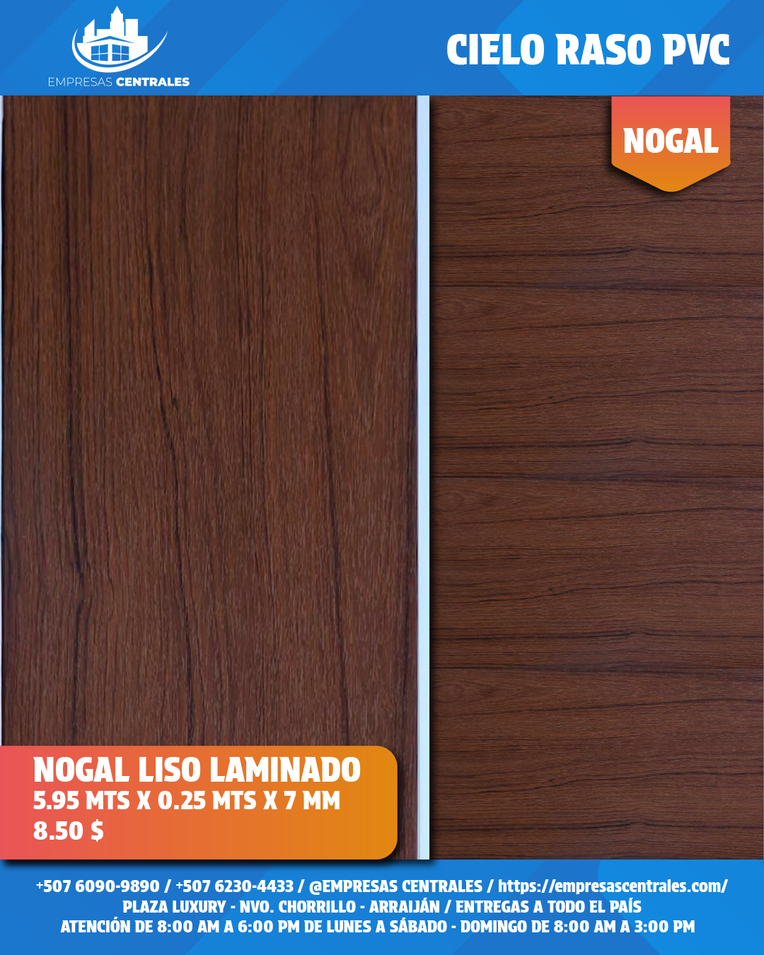 Cielo Raso Pvc LAMINADOS 25cm x 5.95m x 7mm