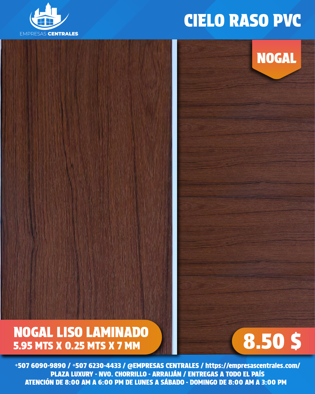 Cielo Raso Pvc LAMINADOS 25cm x 5.95m x 7mm
