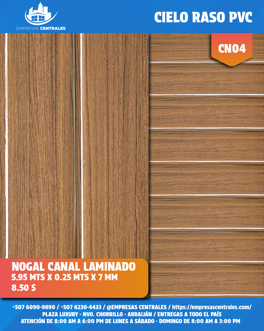 Cielo Raso Pvc LAMINADOS 25cm x 5.95m x 7mm