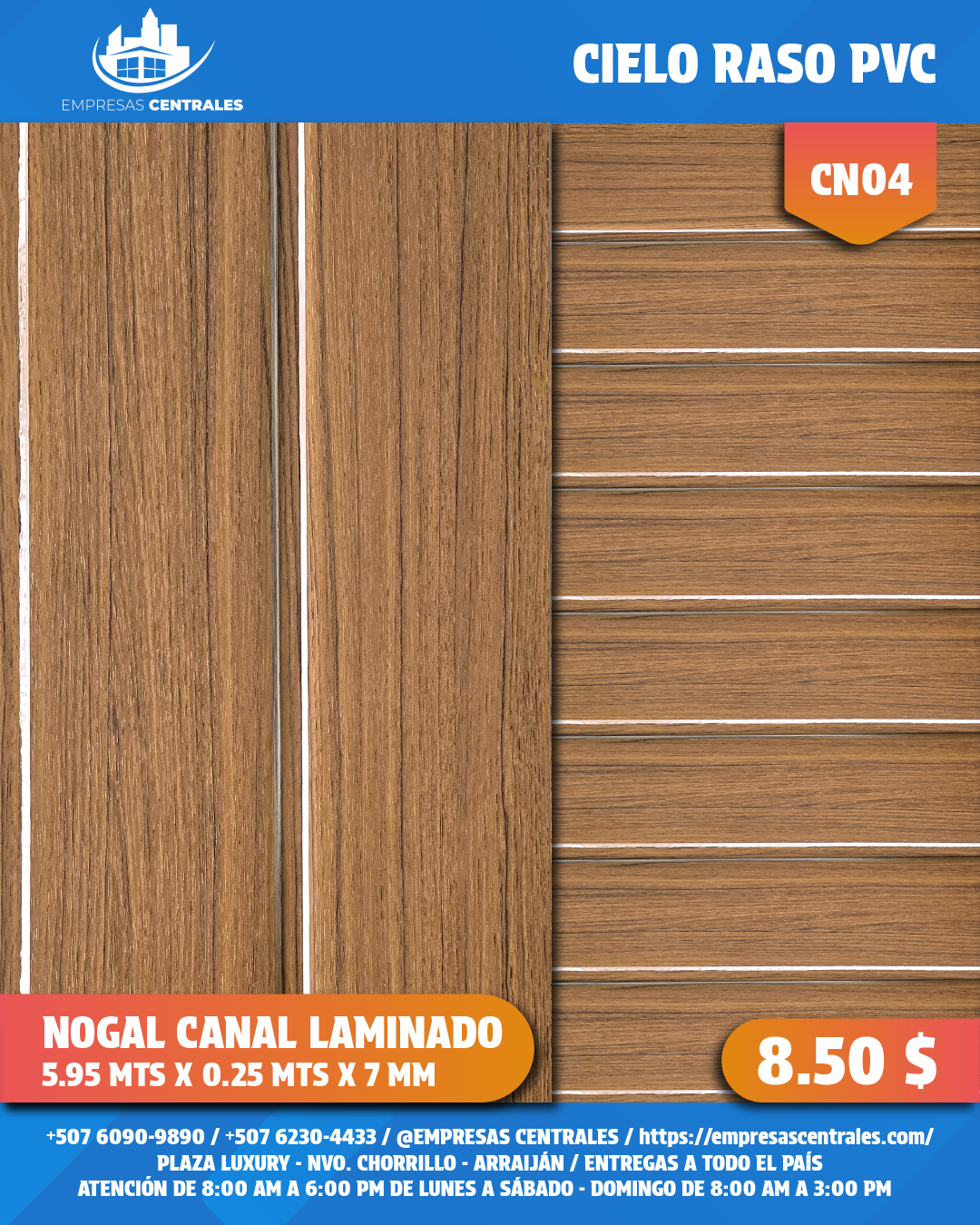 Cielo Raso Pvc LAMINADOS 25cm x 5.95m x 7mm