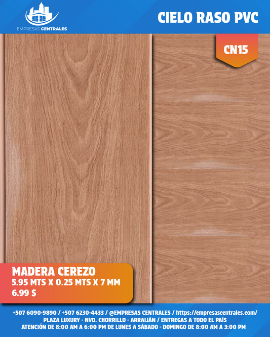 Cielo Raso Pvc MADERA CEREZO CN15 25cm x 5.95m x 7mm
