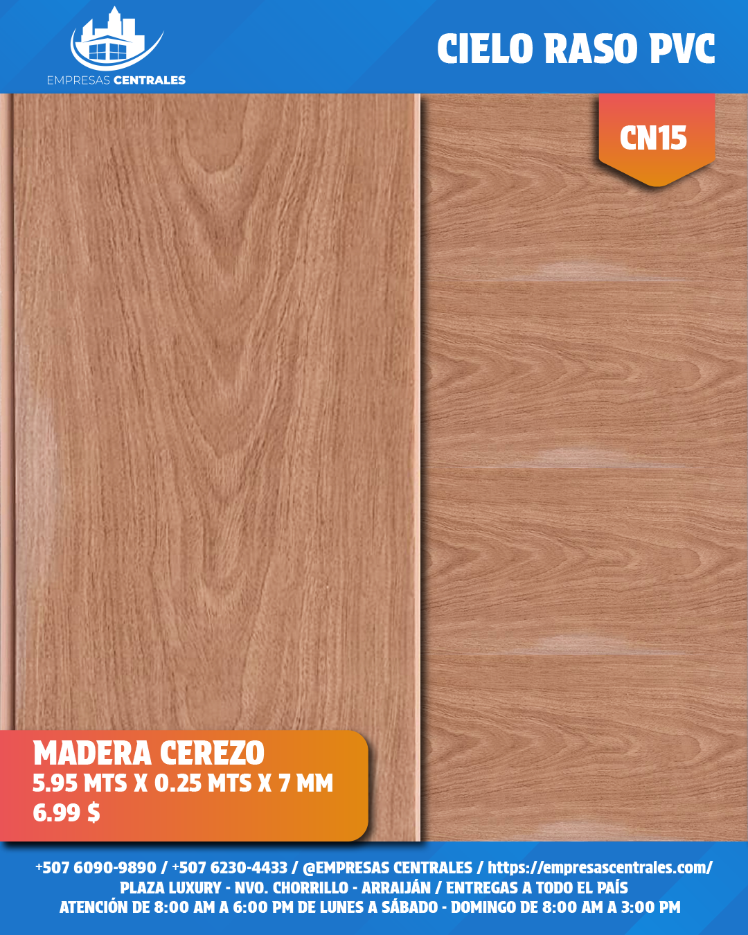 Cielo Raso Pvc BRILLANTE 25cm x 5.95m x 7mm