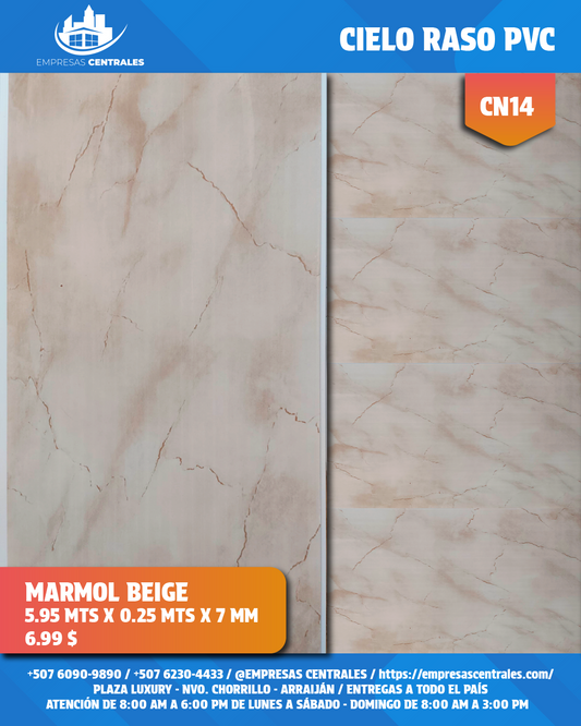Cielo Raso Pvc BRILLANTE 25cm x 5.95m x 7mm
