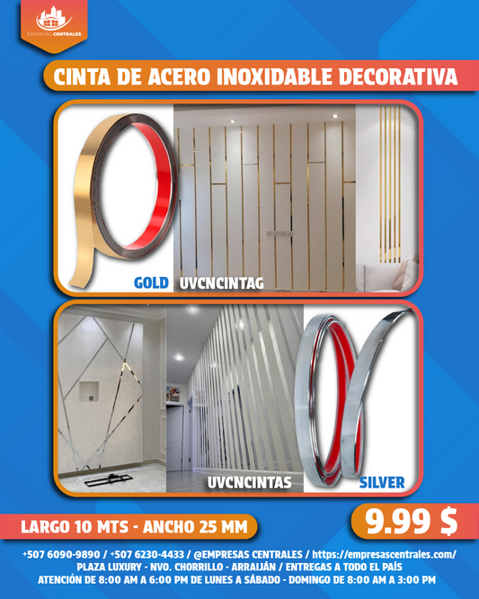 Cintas de Acero Inoxidable Adhesivas Decorativas