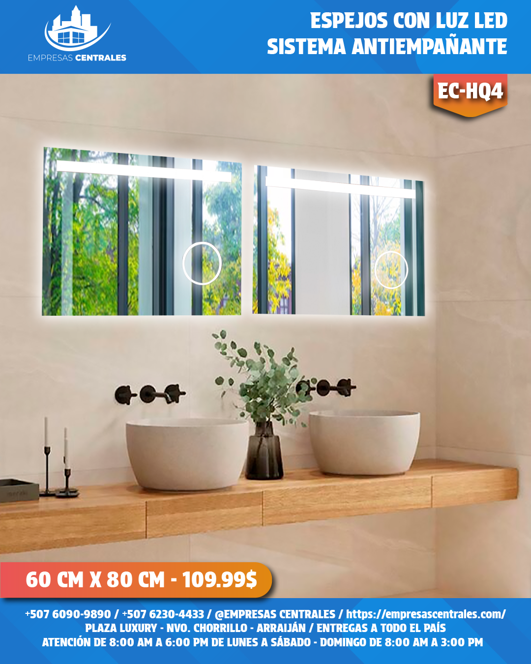 Espejo de Baño con Luz LED y Sistema Antiempañante HQ4
