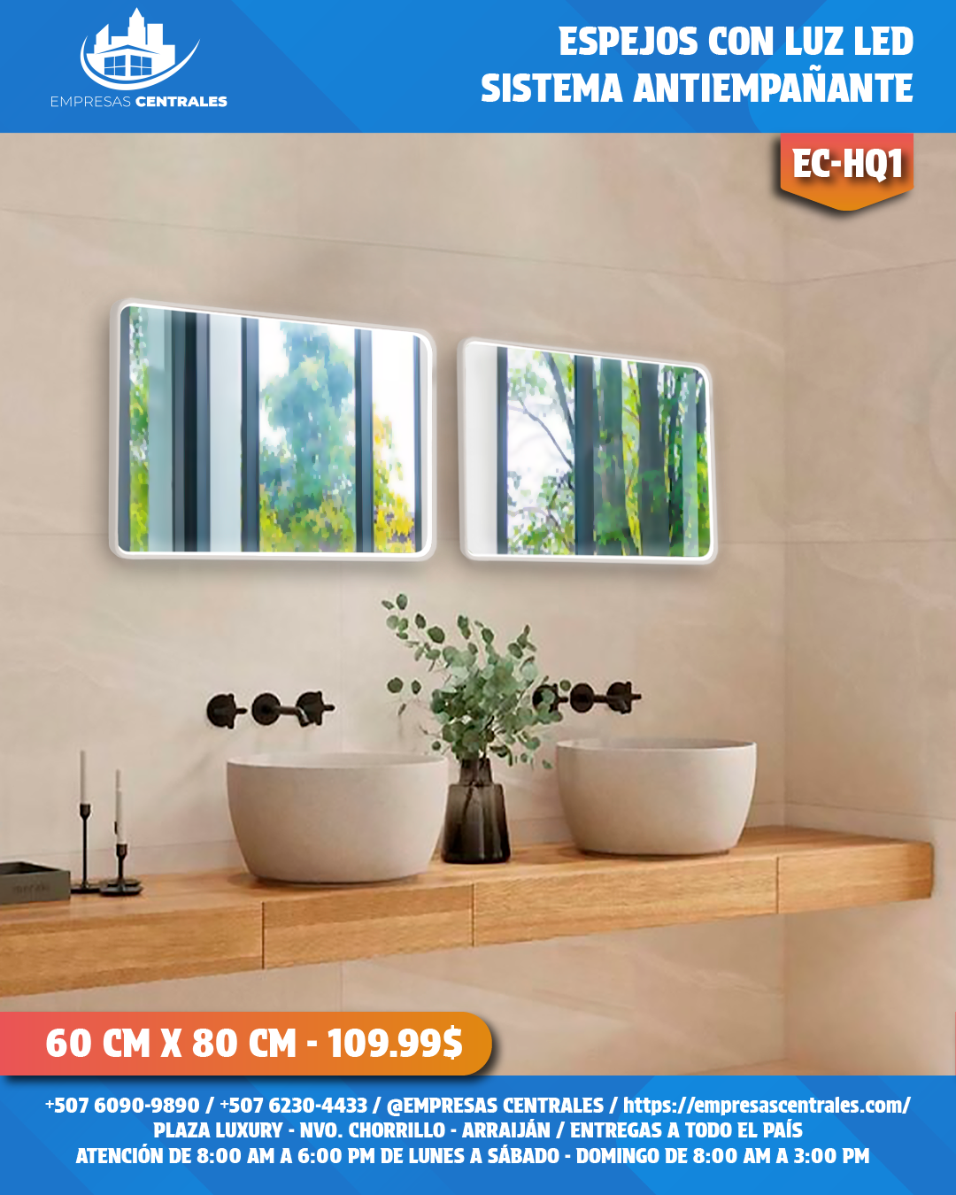 Espejo de Baño con Luz LED y Sistema Antiempañante HQ1