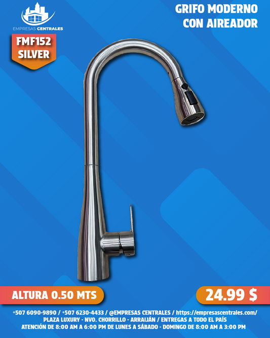 Grifo Moderno para Cocina - SILVER con Manguera Flexible y Aireador de 2 Modos