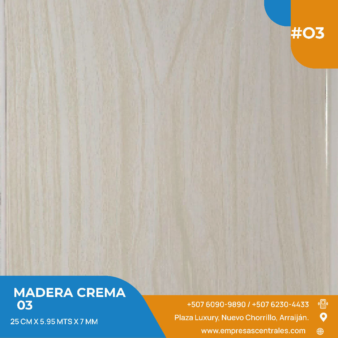 Cielo Raso Pvc Madera Claro #3 25cm x 5.95m x 7mm