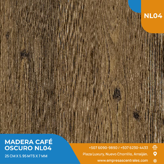 Cielo Raso Pvc Madera Café Oscuro NL04 25cm x 5.95m x 7mm