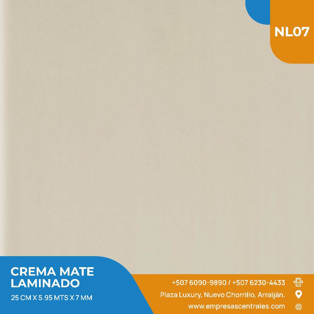 Cielo Raso Pvc Liso Crema Mate  NL07 25cm x 5.95m x 7mm