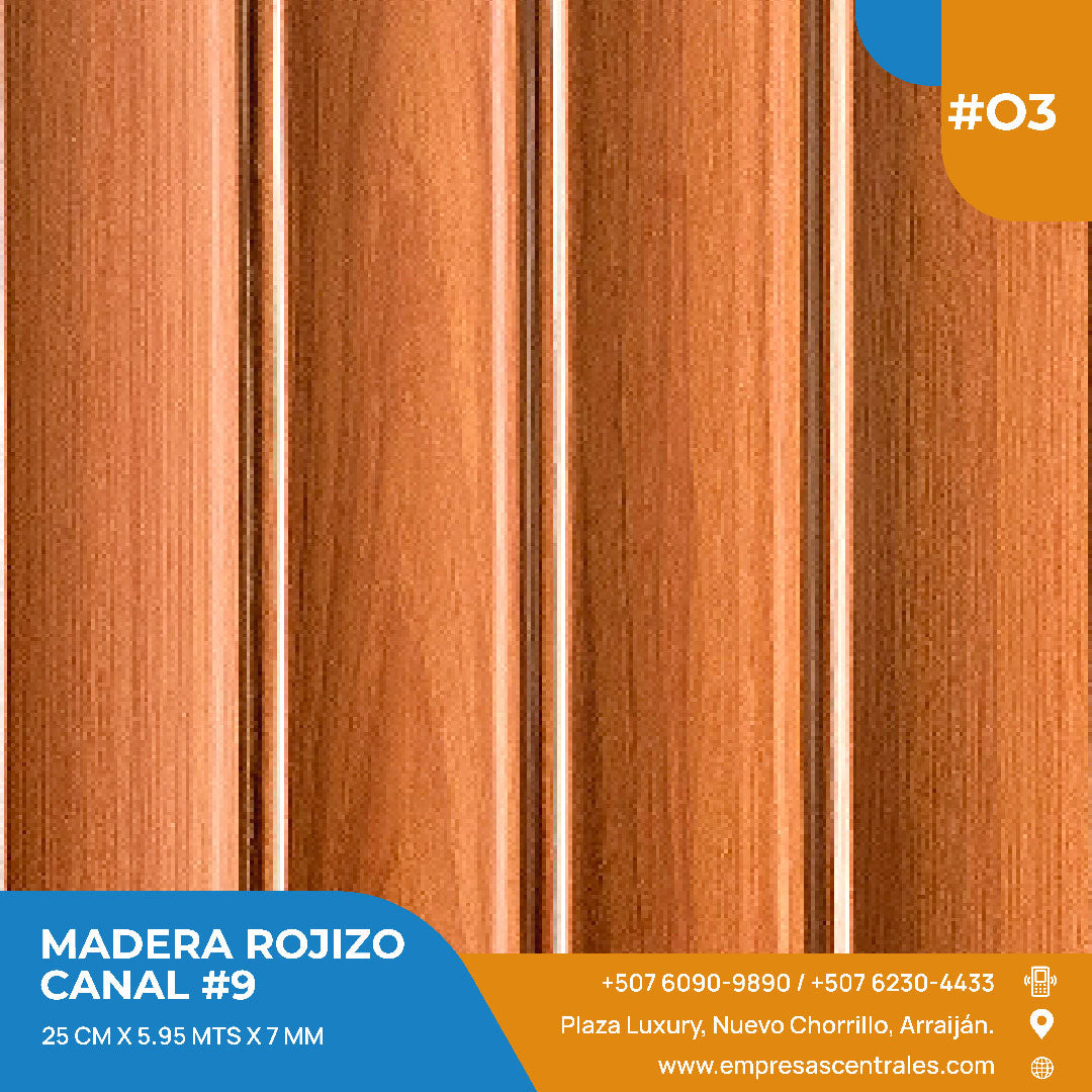 Cielo Raso Pvc Madera rojizo Canal #9 8mm x 25cm x 5.95m