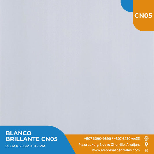 Cielo Raso Pvc Blanco brillante 8mm x 25cm x 5.95m