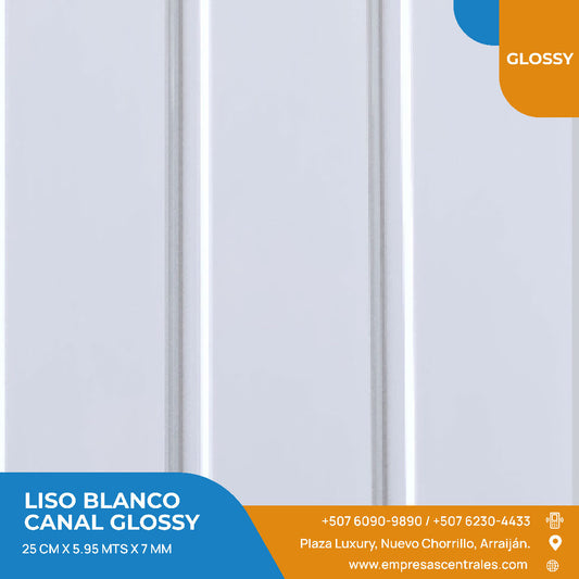 Cielo Raso Pvc Blanco Canal 7.5mm x 25cm x 5.95m