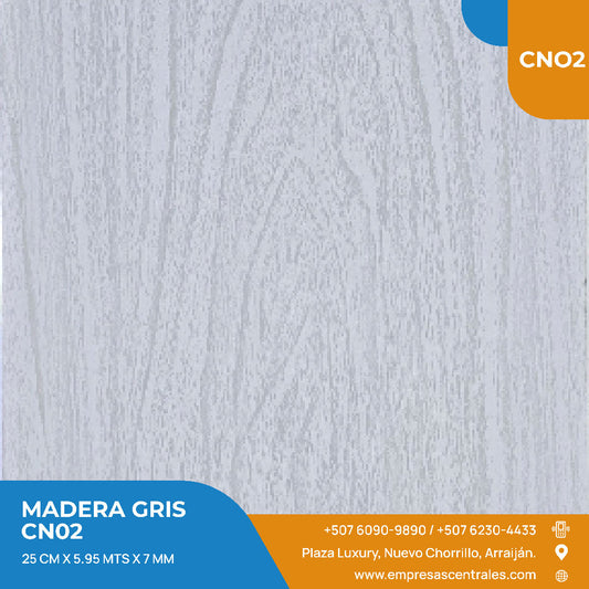 Cielo Raso Pvc Blanco Gris Wood  7mm x 25cm x 5.95m