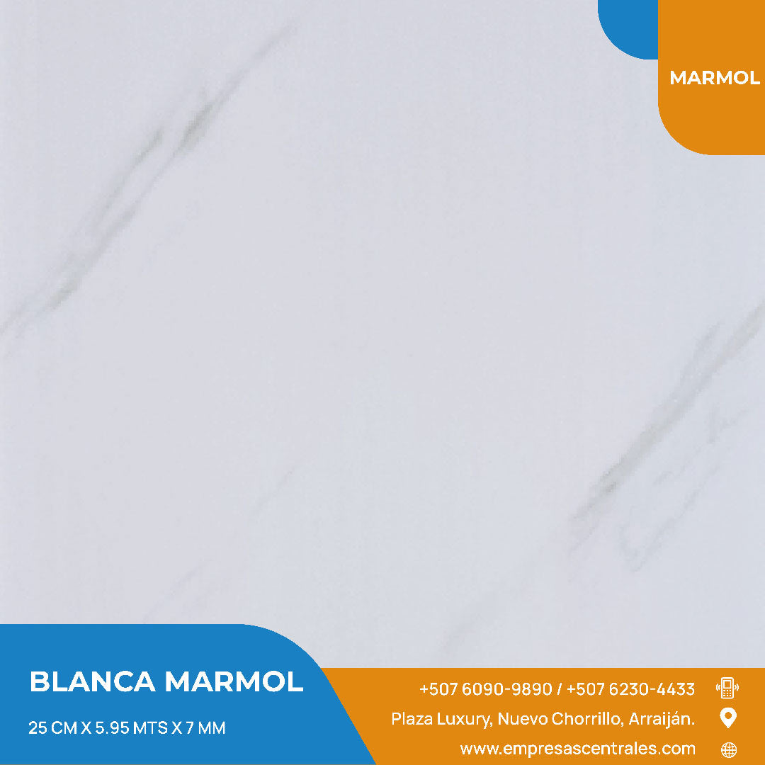 Cielo Raso Pvc Blanco Marmol 25cm x 5.95m x 7mm