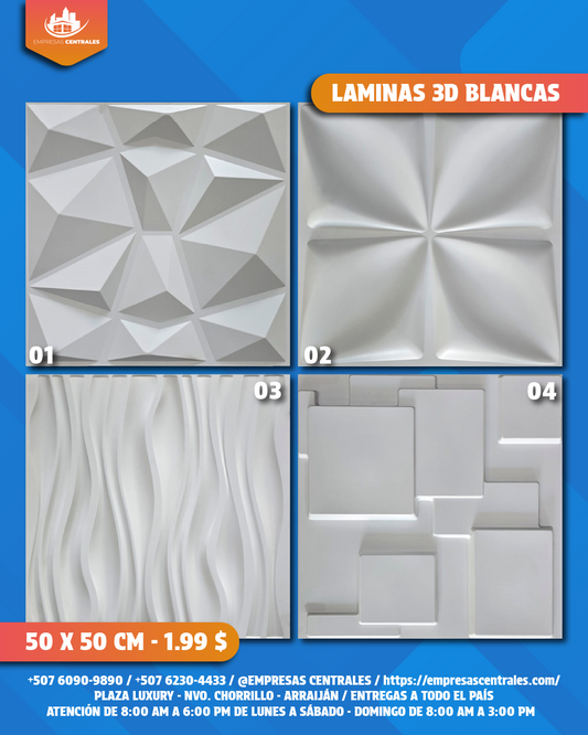 Láminas 3D de PVC Color Blanco