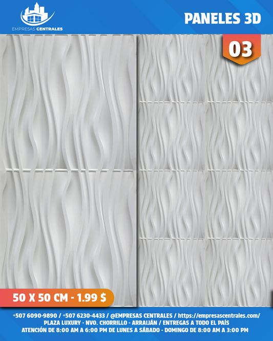 LAMINA DE PARED 3D MODELO WAVE DE PVC