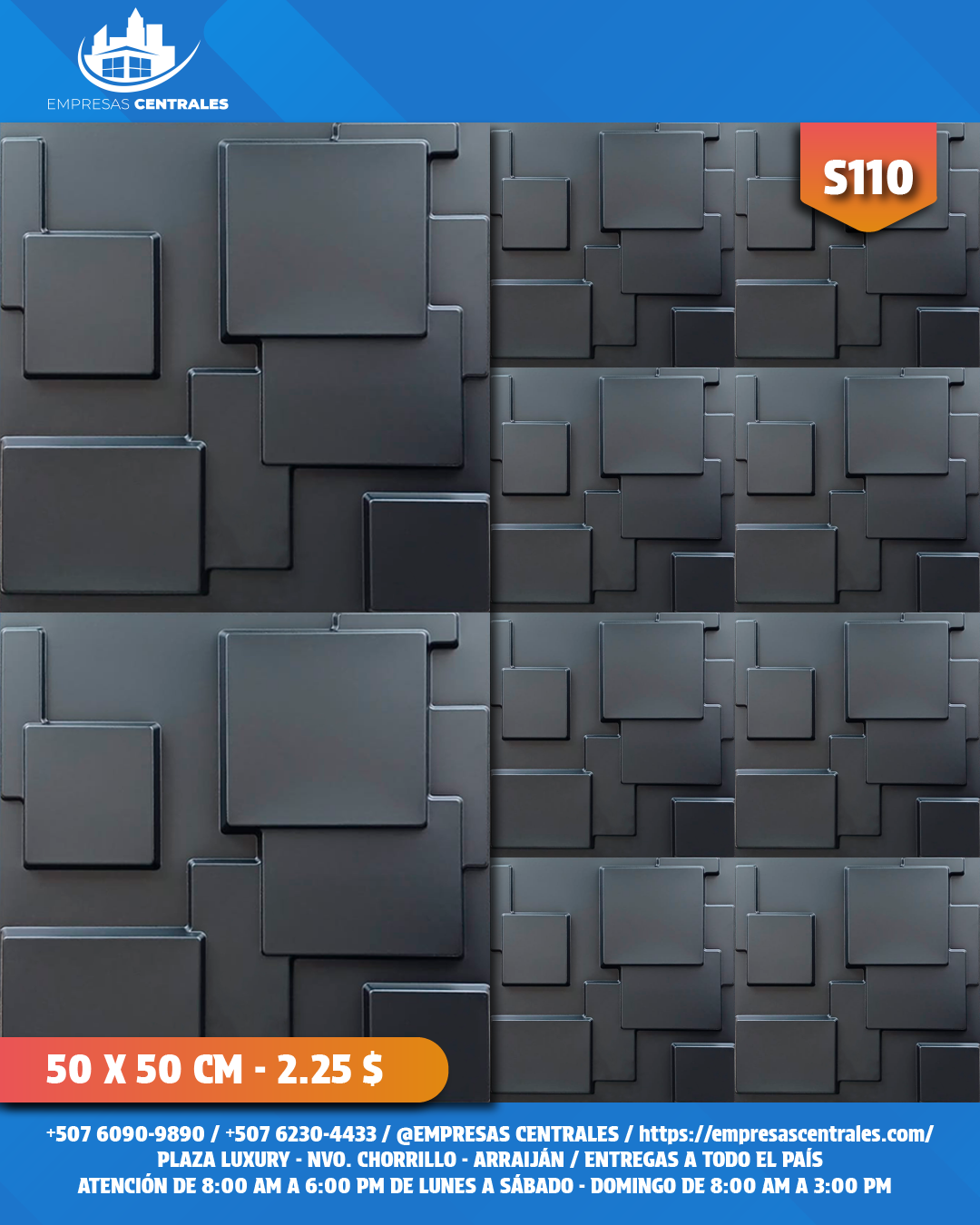 Lamina 3D PVC cubic negro