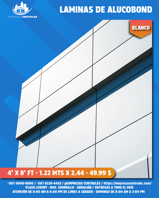 Láminas de alucobond 4''x8'' FT x 5MM blanco