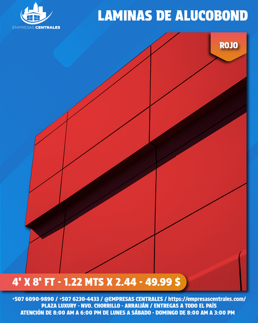Láminas de alucobond 4''x8'' FT x 5MM rojo