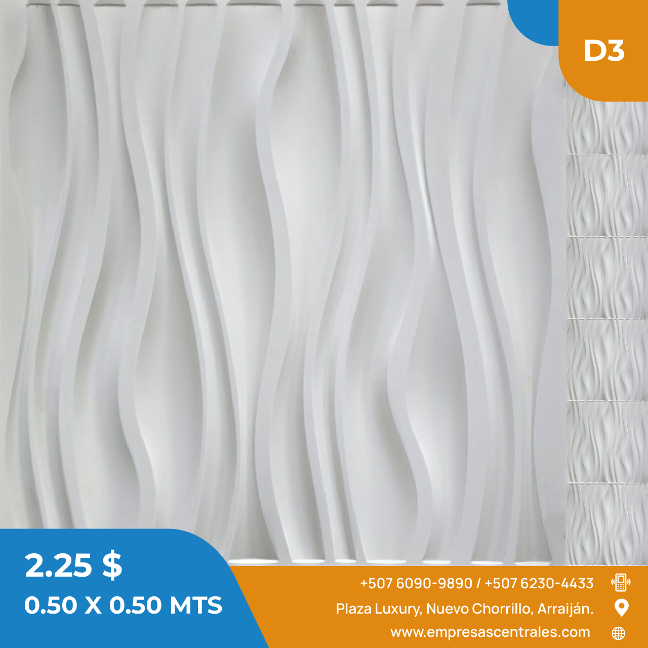 LAMINA DE PARED 3D MODELO WAVE DE PVC