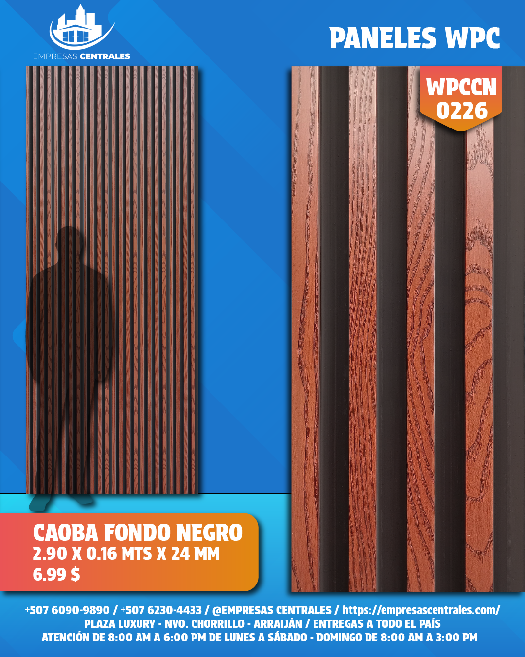 Panel WPC MADERA CAOBA FONDO NEGRO WPCCN0226