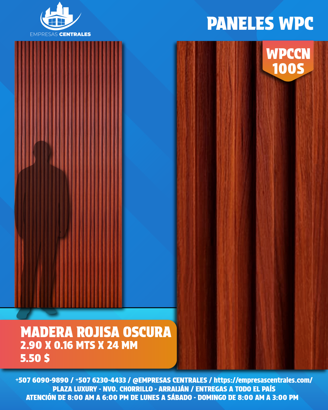 Panel WPC MADERA ROJISA OSCURA WPCCN100S