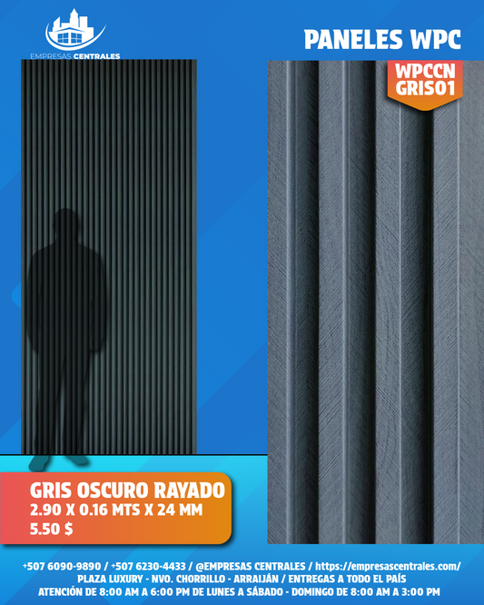 PANELES WPC GRIS OSCURO RAYADO WPCCNGRIS01