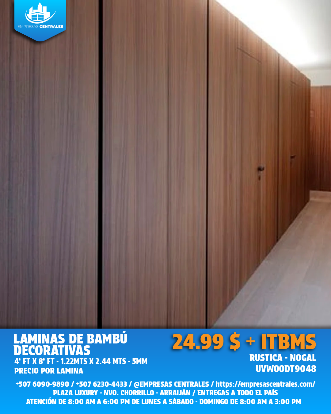 LAMINAS DECORATIVAS DE BAMBOO - MADERA RUSTICA NOGAL